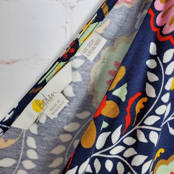 Boden Effie V-Neck Jersey Dress US Sz 16-18 Blue Multi Floral Pockets Sleeveless - Picture 7 of 12